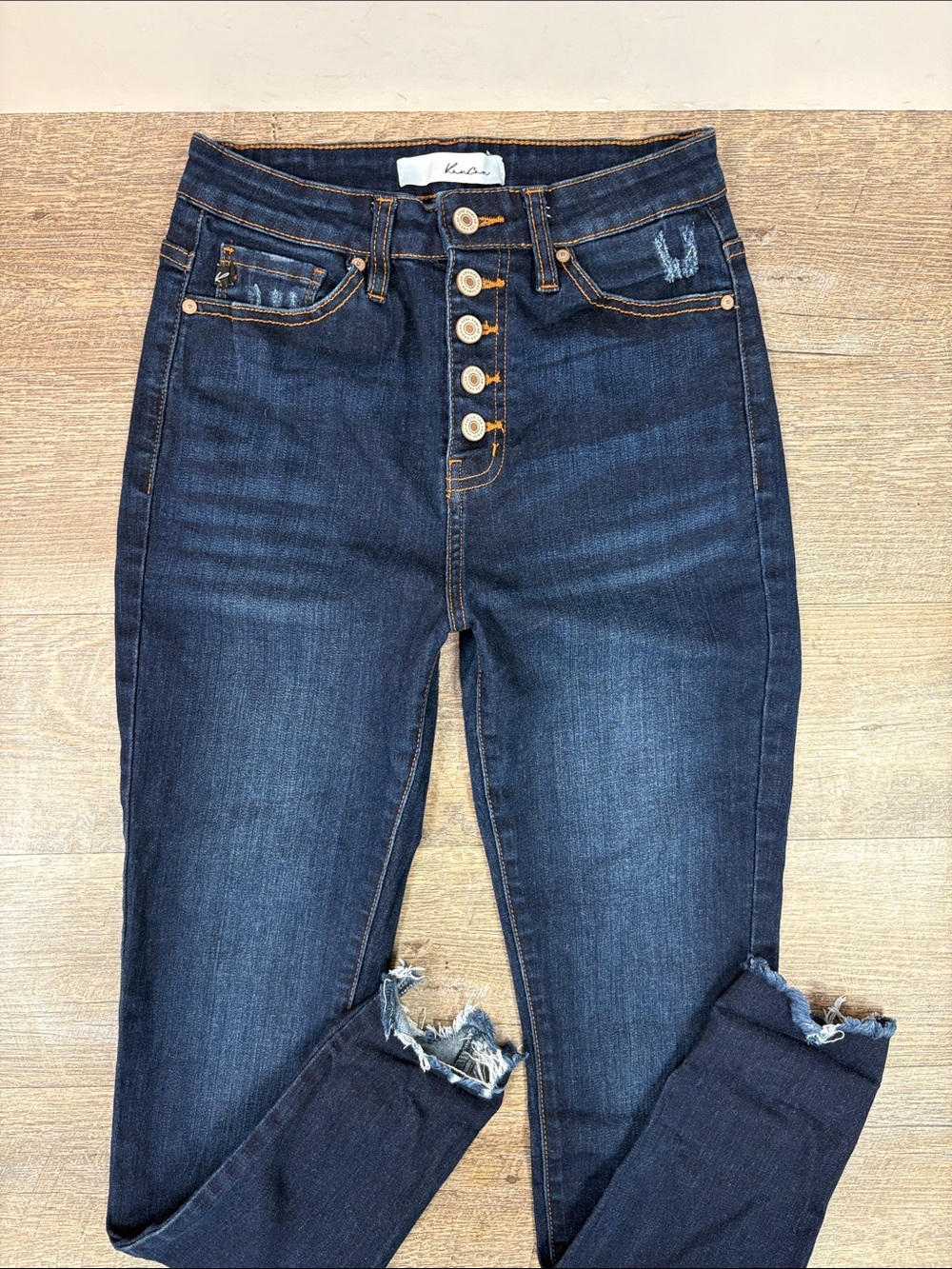 KanCan High Rise Button Fly Distressed Hem Skinny Jeans Size 7/27